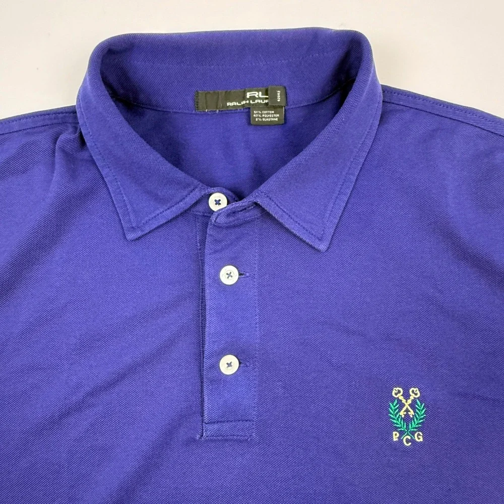 Ralph Lauren RLX Mens Purple Polo Shirt Golf Peachtree Golf Club Logo Size‎ XL
